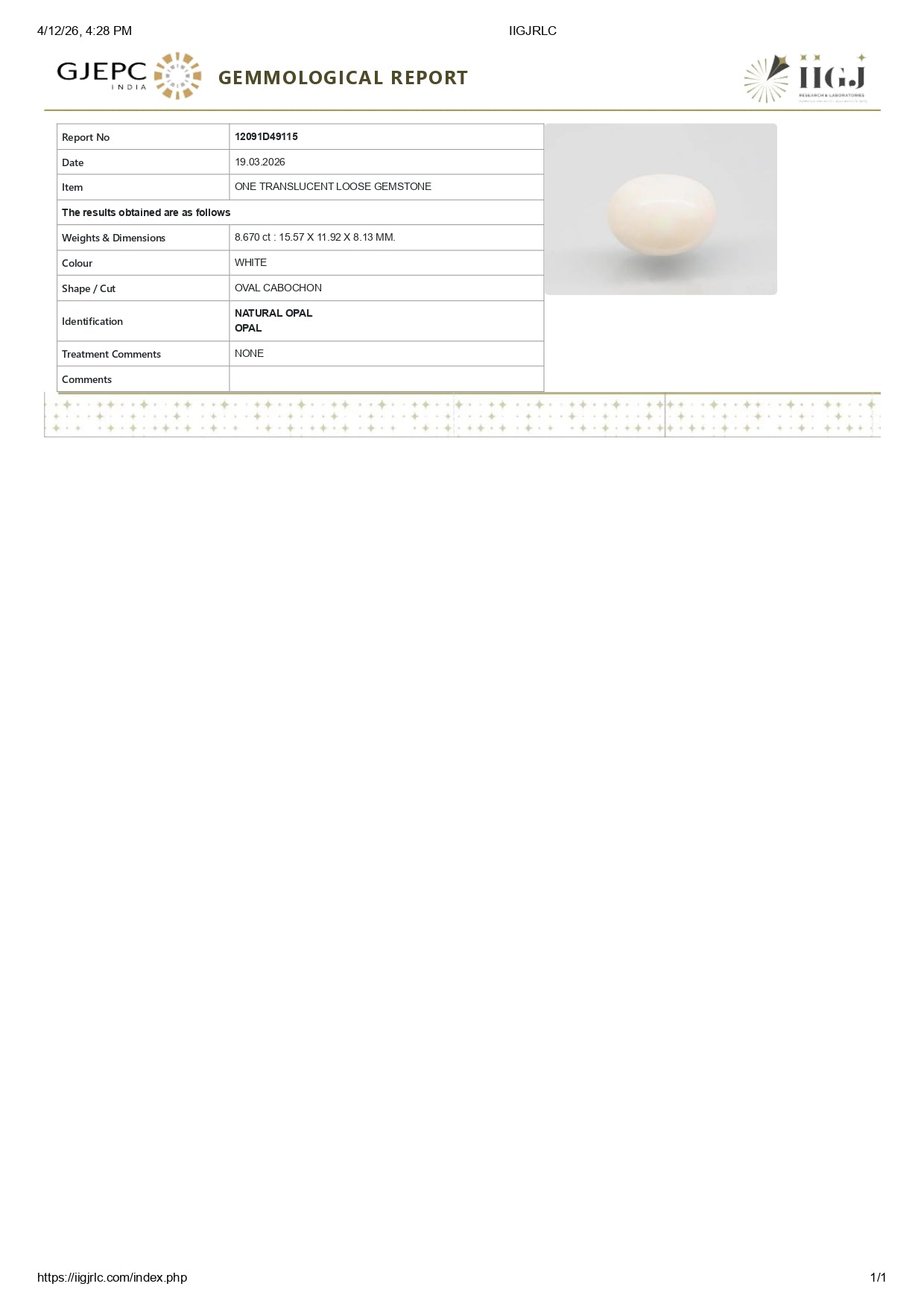 
                    
                      Natural Australian White Fire Opal 8.67 Carats - Media 6
                    
                  