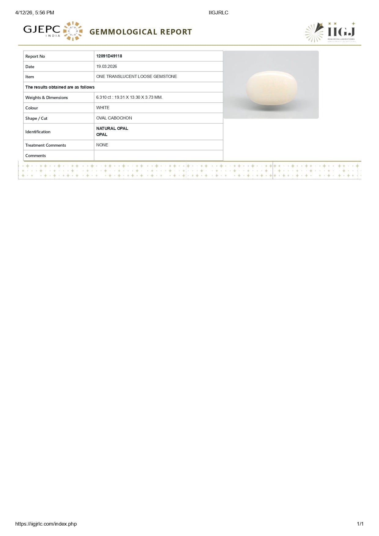 
                    
                      Natural Australian White Fire Opal 6.31 Carats - Media 6
                    
                  