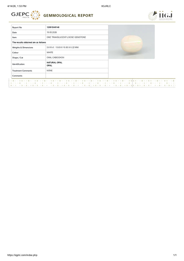 Natural Australian White Fire Opal 5.61 Carats - Media 6