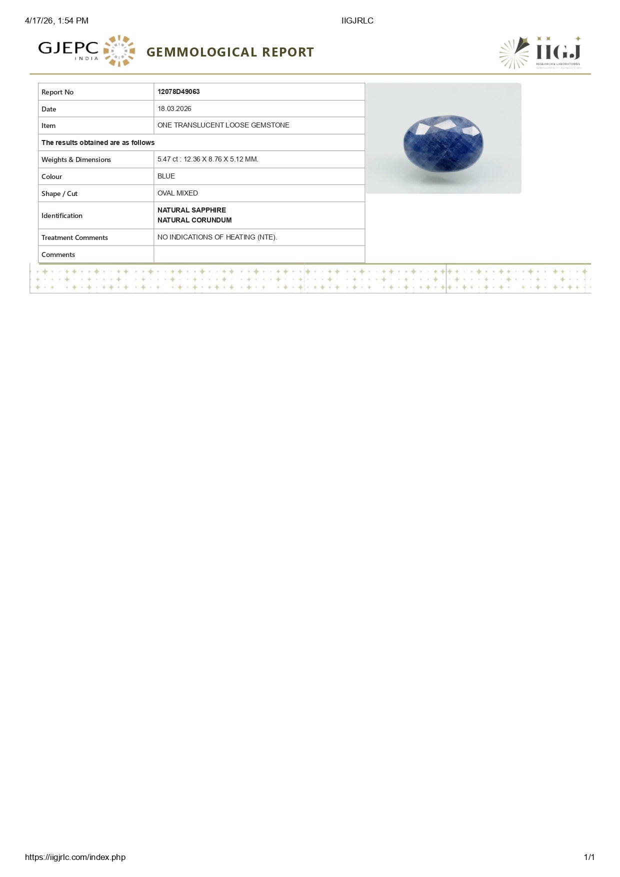 
                    
                      Natural Blue Sapphire (Neelam) 5.47 Carats - Media 6
                    
                  