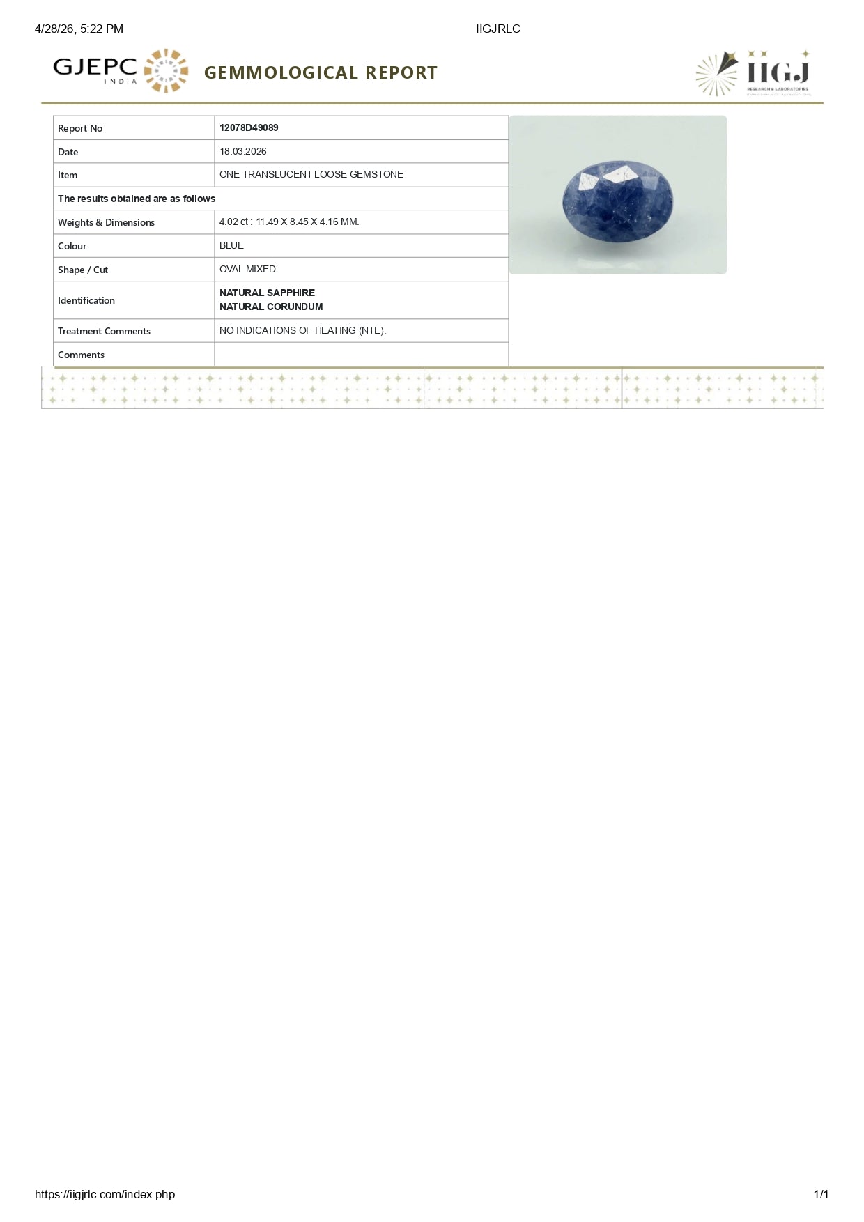 
                    
                      Natural Blue Sapphire (Neelam) 4.02 Carats - Media 6
                    
                  