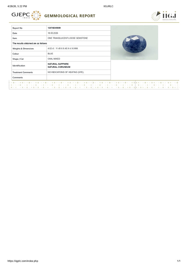 Natural Blue Sapphire (Neelam) 4.02 Carats - Media 6
