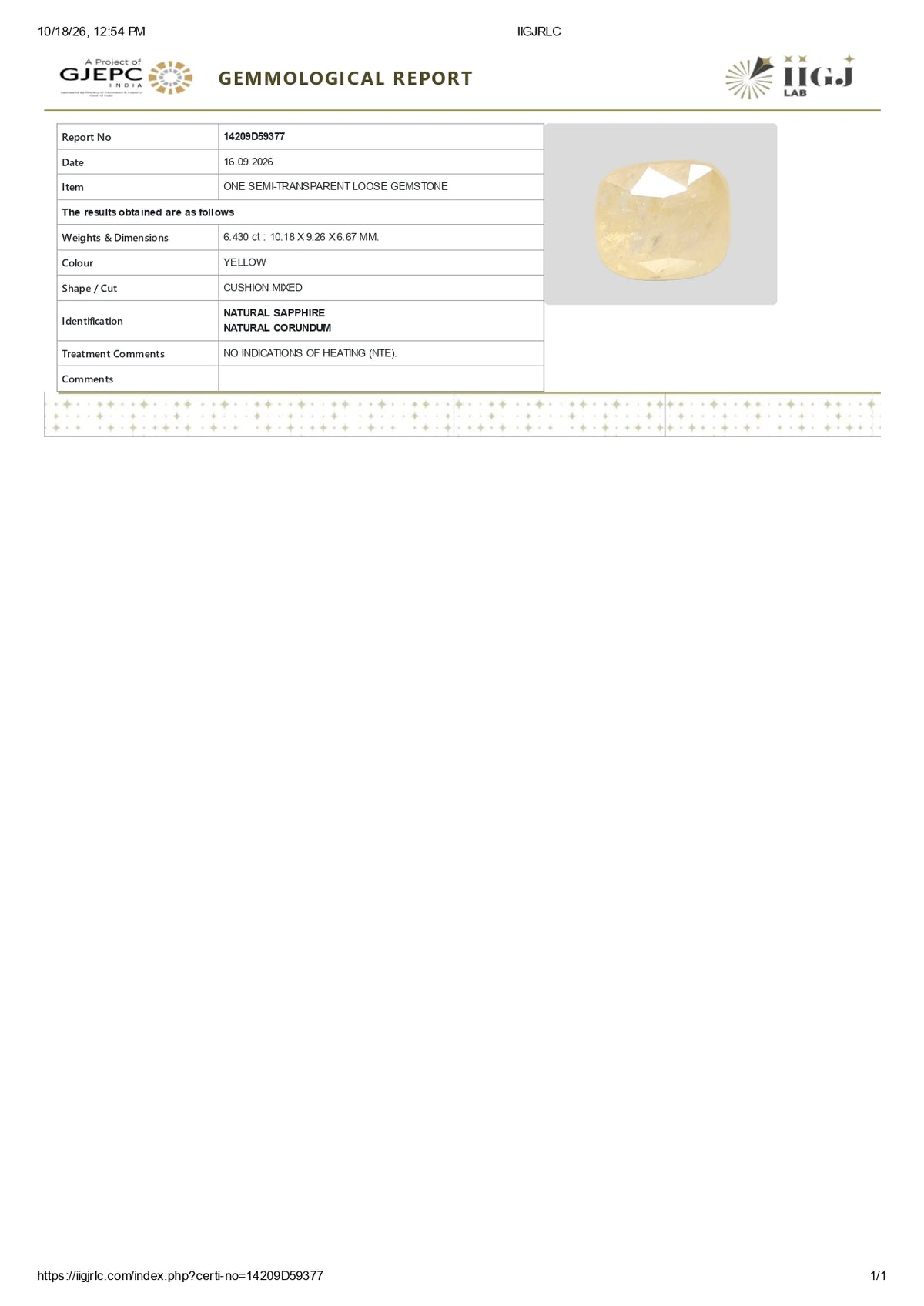 Natural Yellow Sapphire (Pukhraj) 6.43 Carats