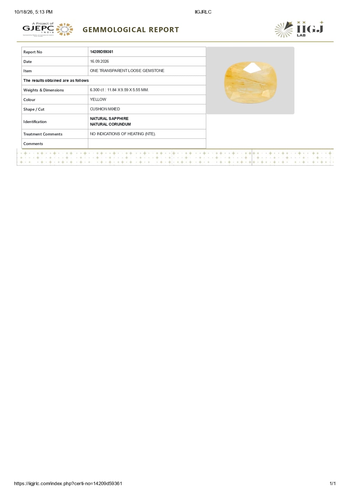 Natural Yellow Sapphire (Pukhraj) 6.30 Carats