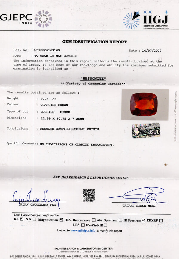 NATURAL HESSONITE (GOMED) 9.25  CARATS - Media 6