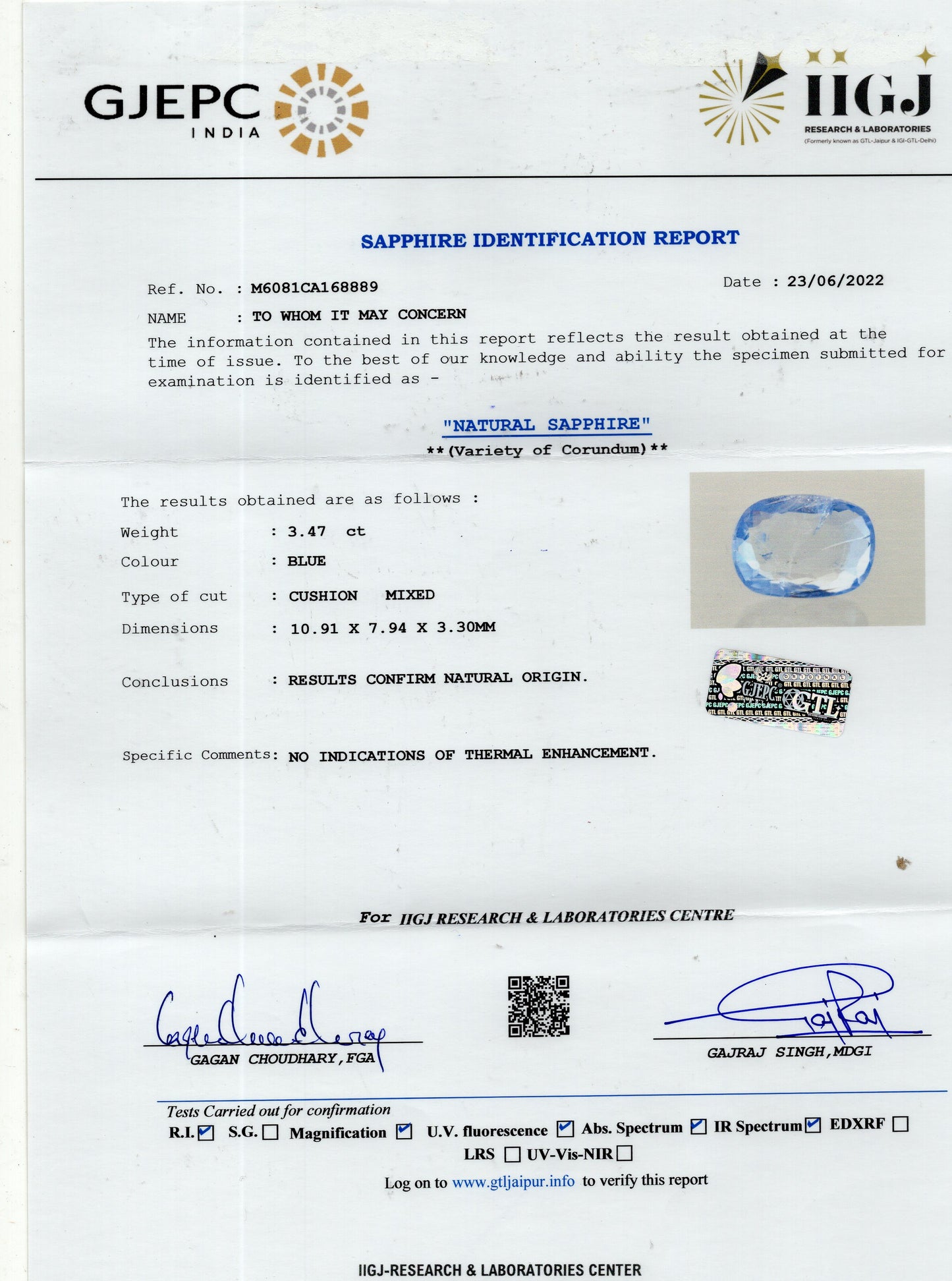 
                    
                      Natural Blue Sapphire (Neelam) 3.47 Carats - Media 6
                    
                  