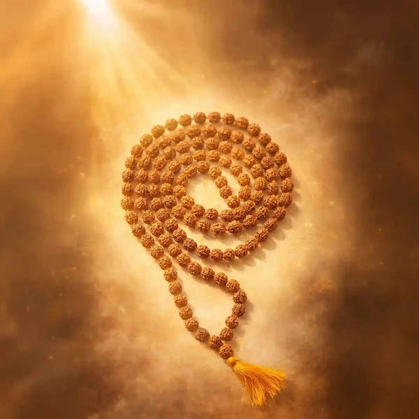5 mukhi rudraksha mala acharya lavbhushan, rudraksha mala 108 beads, shiva rudraksha mala, meditation japa mala, spiritual prayer beads, focus calm energy, lightweight rudraksha mala, daily sadhana mala