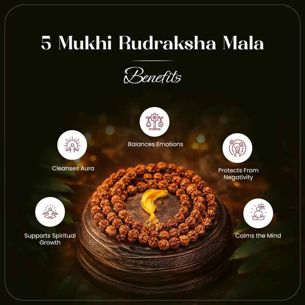 5 mukhi rudraksha mala acharya lavbhushan, rudraksha mala 108 beads, shiva rudraksha mala, meditation japa mala, spiritual prayer beads, focus calm energy, lightweight rudraksha mala, daily sadhana mala, benefits
