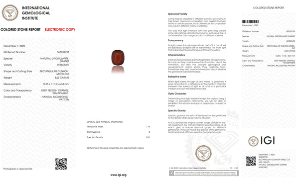 NATURAL HESSONITE (GOMED) 8.62  CARATS - Media 6