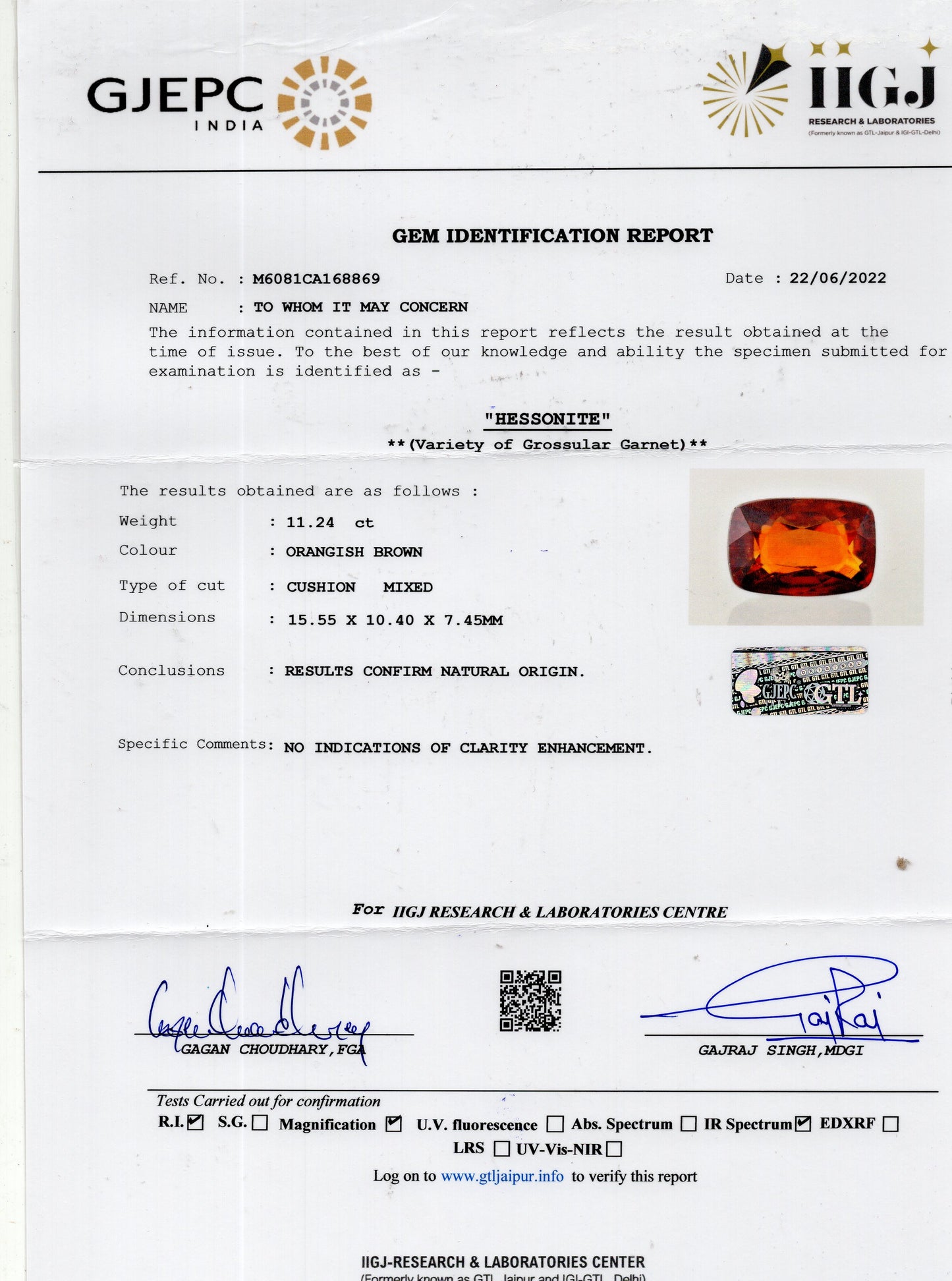 
                    
                      NATURAL HESSONITE (GOMED) 11.24 CARATS - Media 6
                    
                  