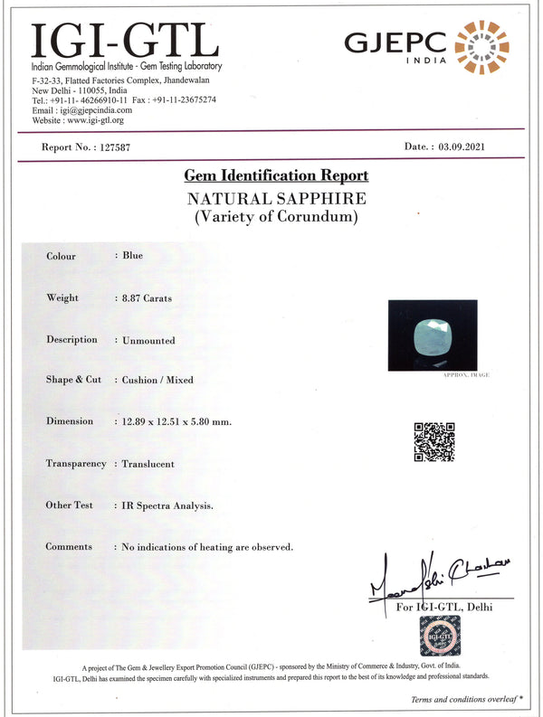 Natural Blue Sapphire (Neelam) 8.87 Carats - Media 6