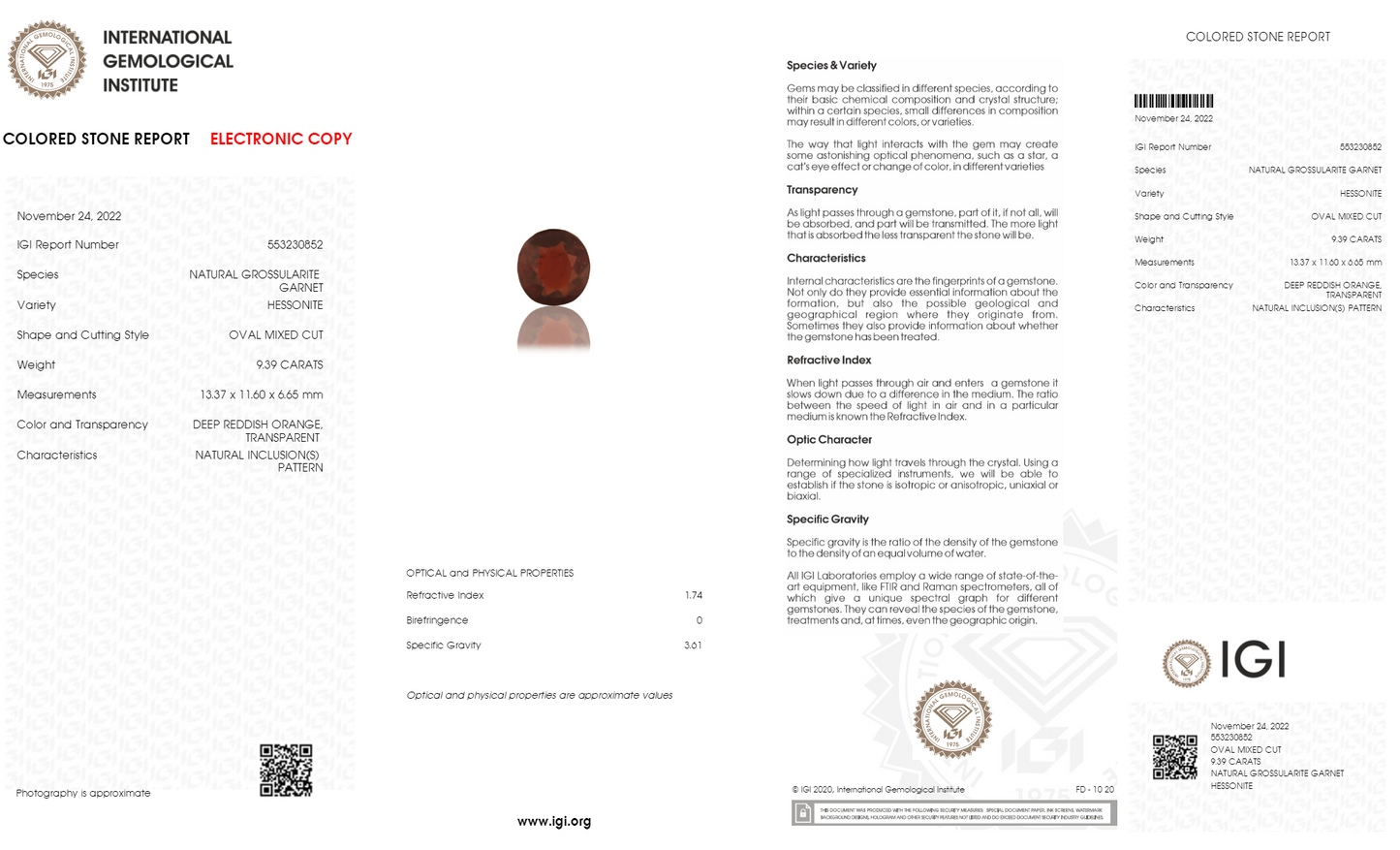 
                    
                      NATURAL HESSONITE (GOMED) 9.39  CARATS - Media 6
                    
                  