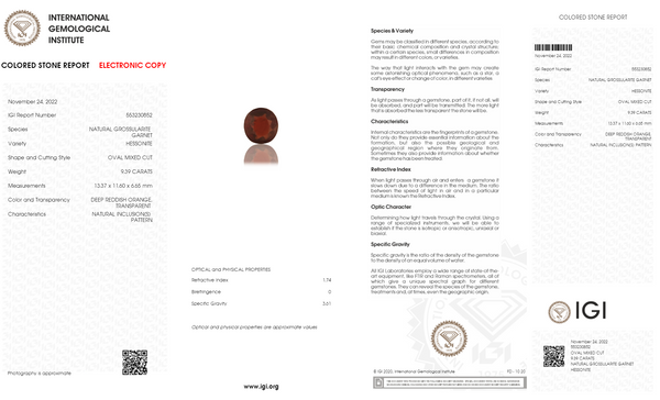 NATURAL HESSONITE (GOMED) 9.39  CARATS - Media 6