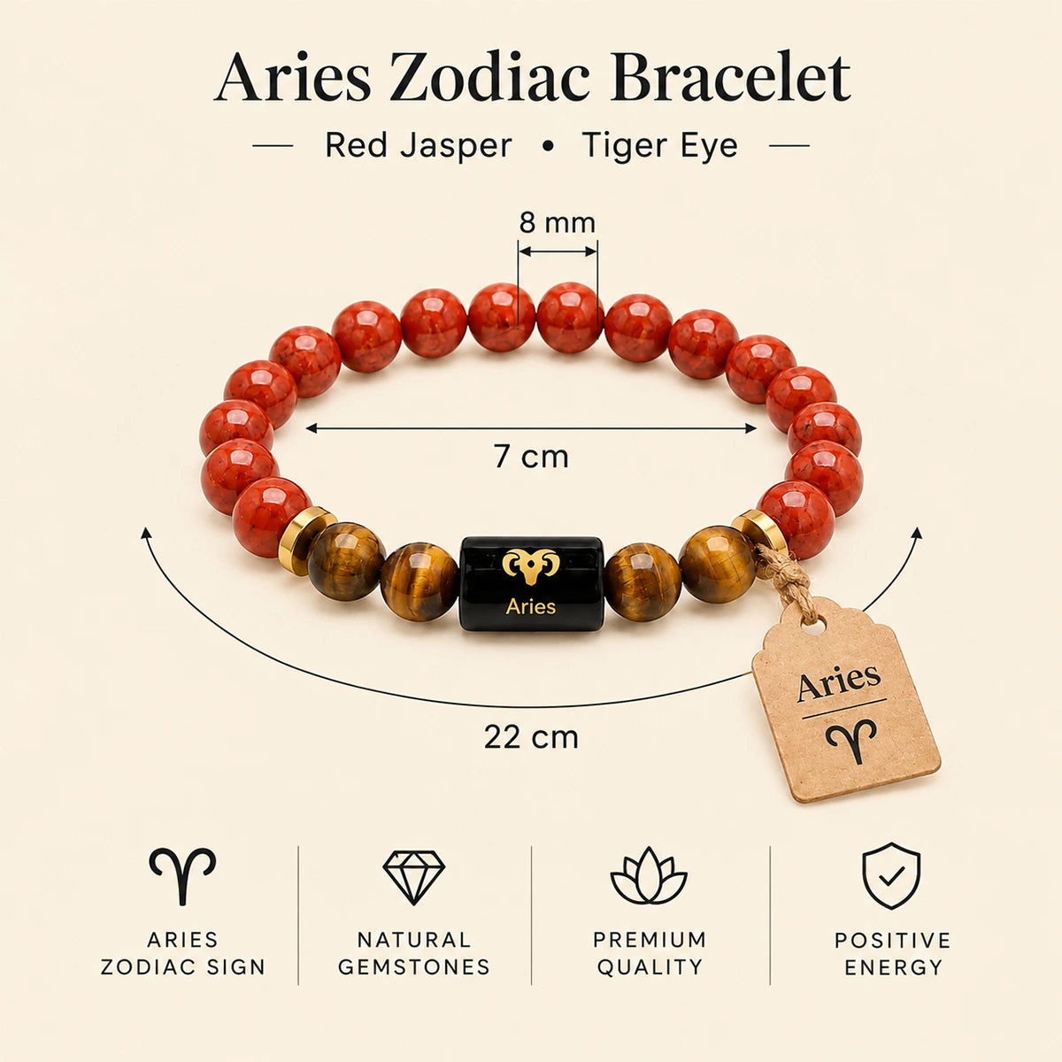 Aries (Mesh) Rashi Bracelet – Natural Red Jasper & Tiger Eye