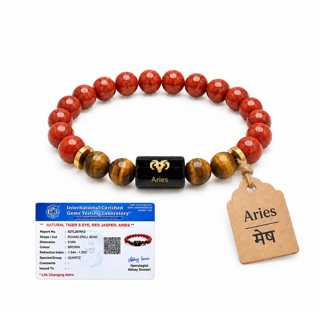 Aries (Mesh) Rashi Bracelet – Natural Red Jasper & Tiger Eye