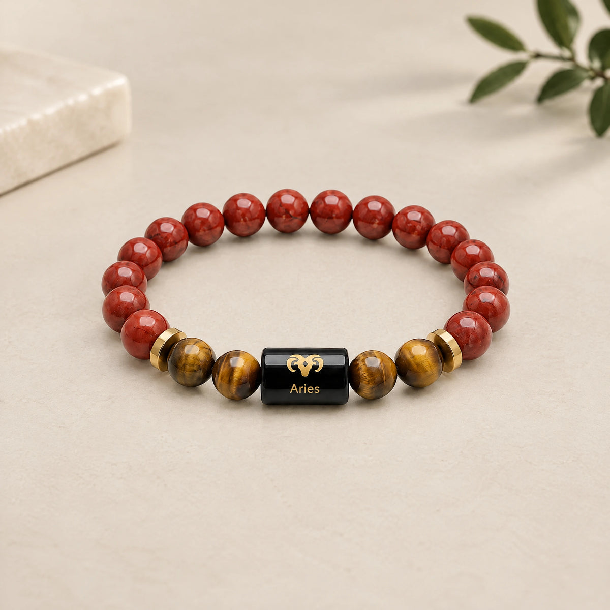 Aries (Mesh) Rashi Bracelet – Natural Red Jasper & Tiger Eye