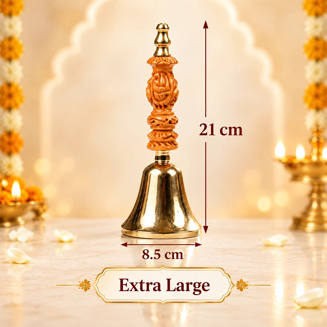 aura suddhi brass bell, handcrafted brass pooja bell, temple bell for pooja, sound healing brass bell, spiritual bell for meditation, sanatan dharma pooja bell, negative energy cleansing bell, vastu bell for home temple, brass bell for rituals, brass bell by acharya lavbhushan