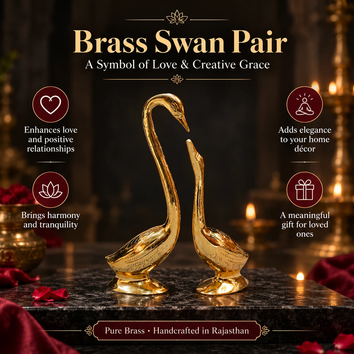 Brass Statue Swan Pair