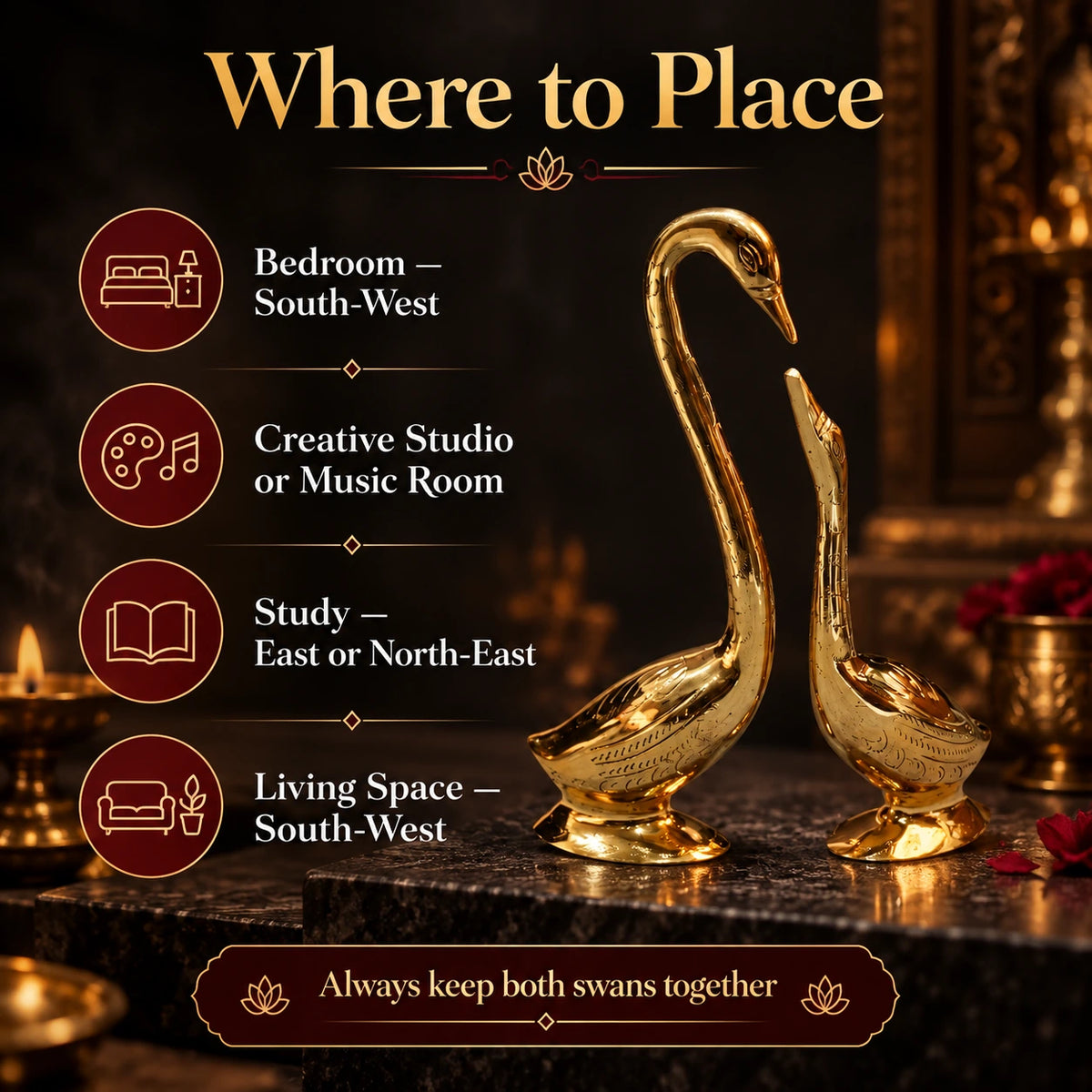 Brass Statue Swan Pair