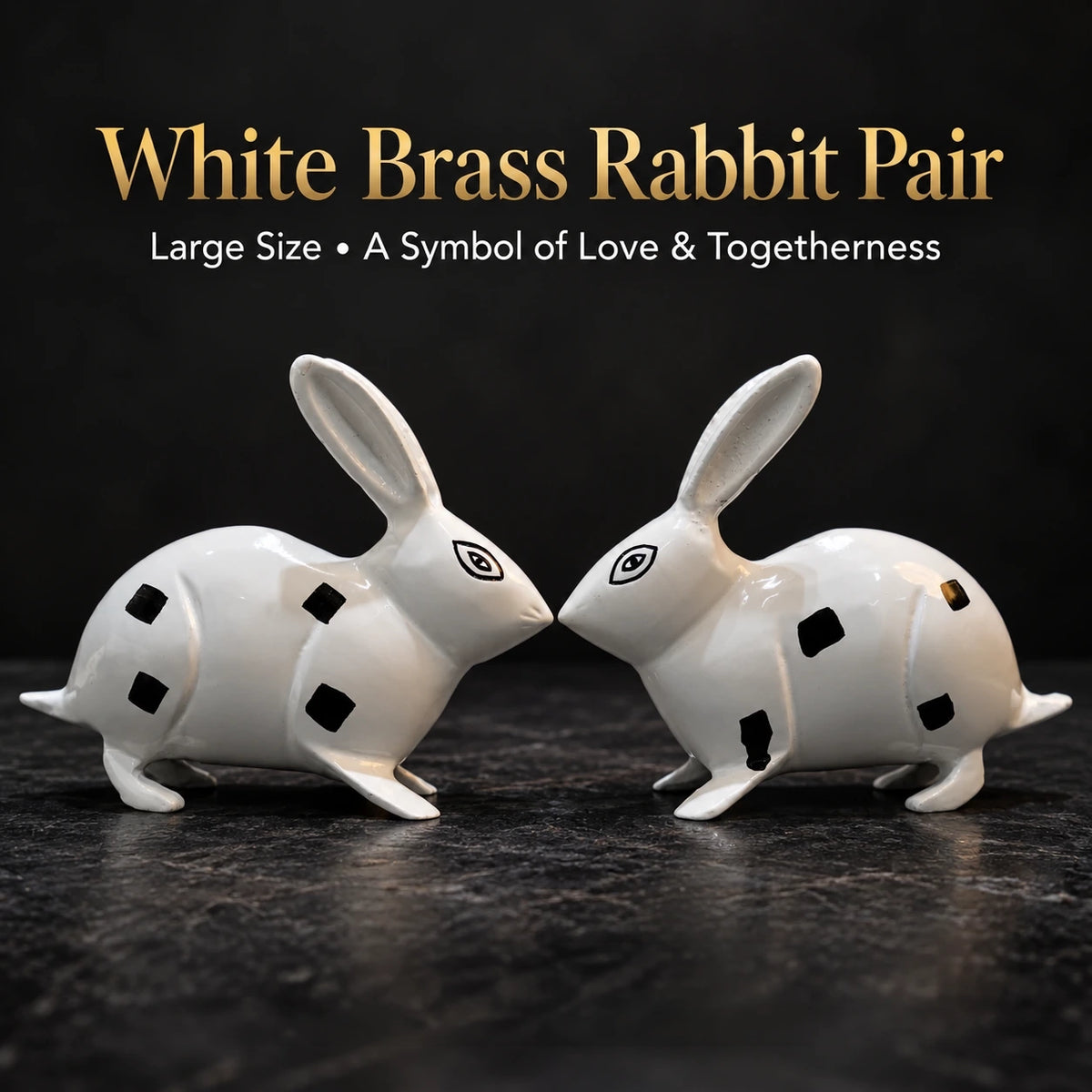 Brass Statue White Big Rabbit Pair