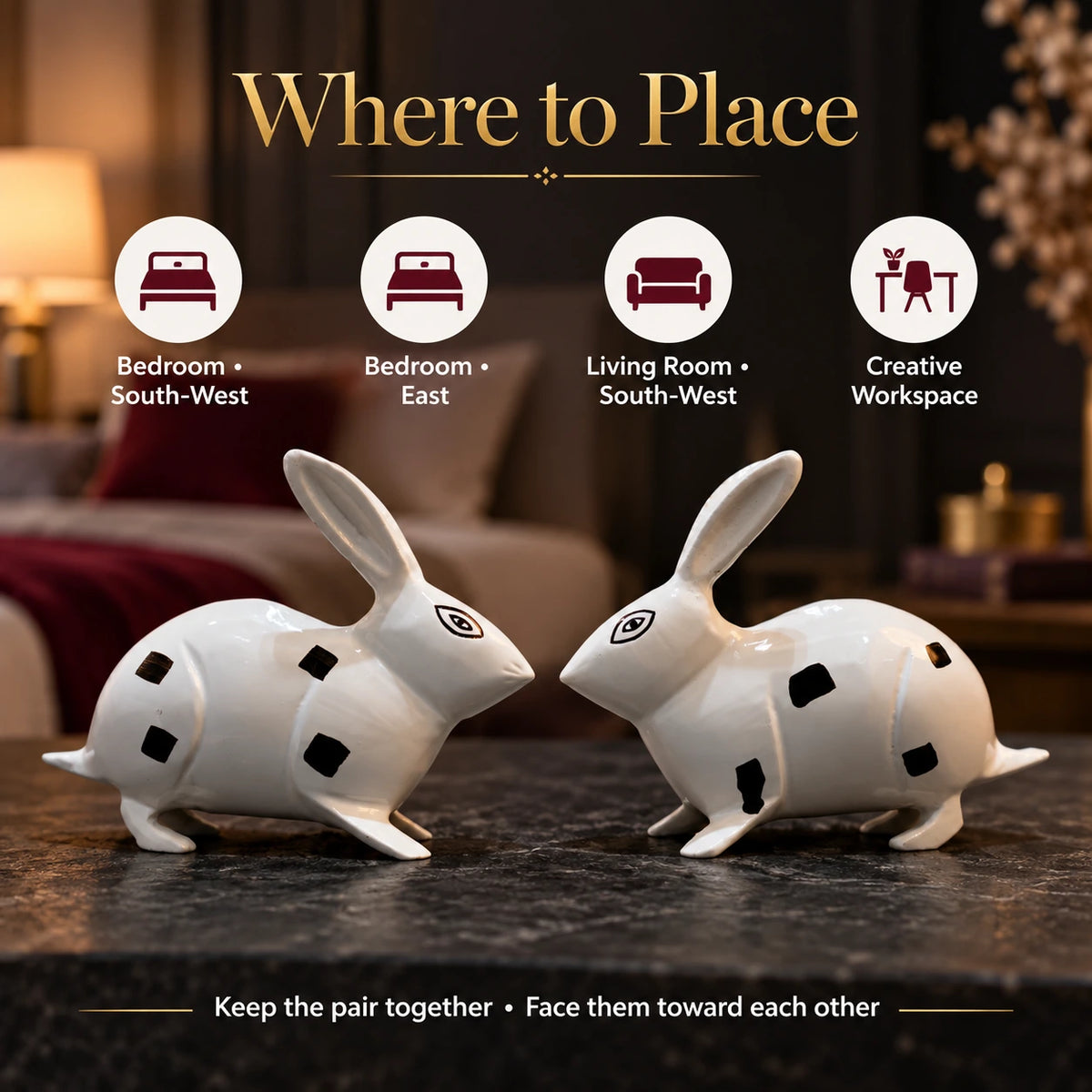 Brass Statue White Big Rabbit Pair