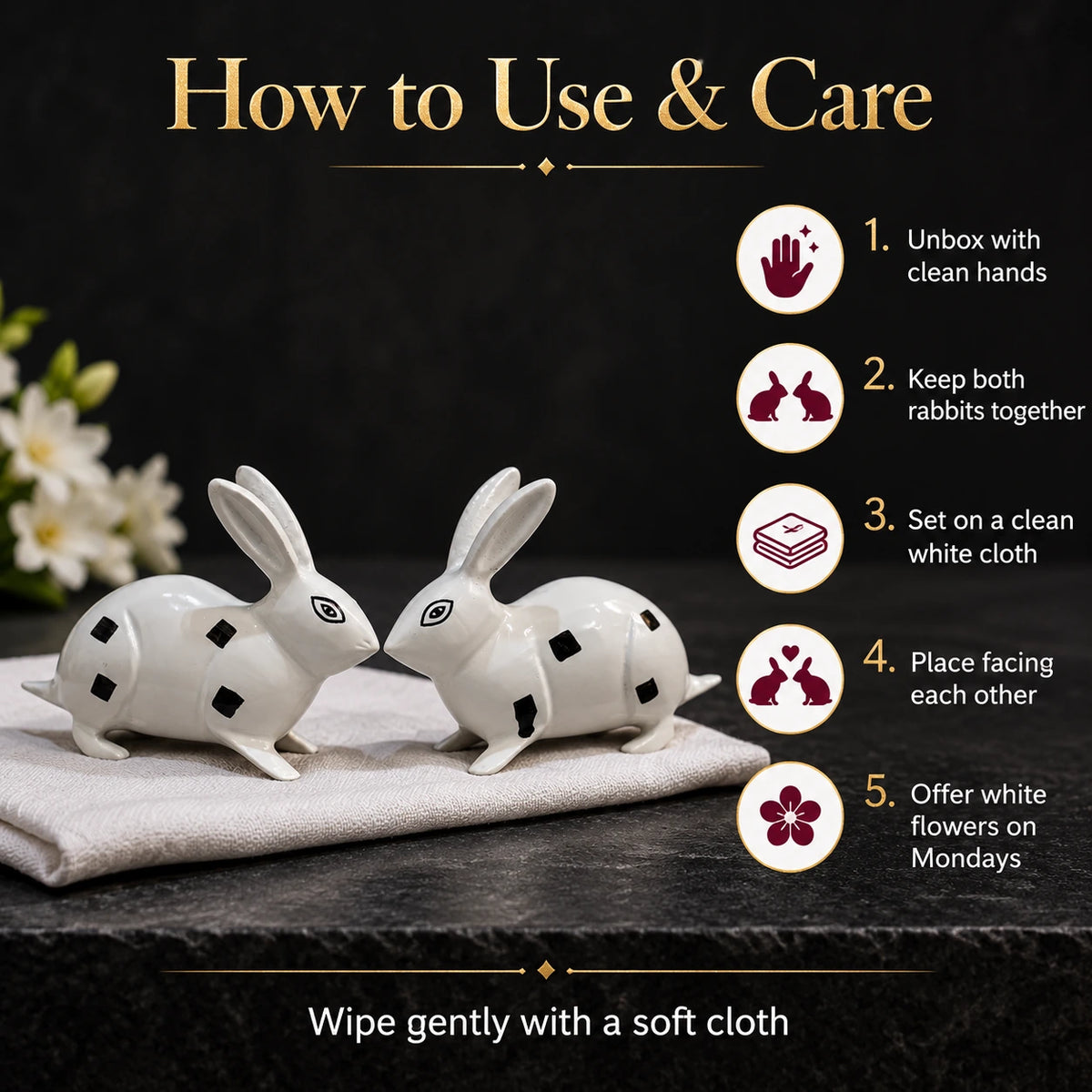 Brass Statue White Big Rabbit Pair