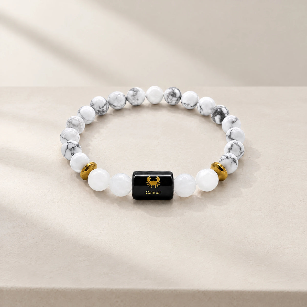 Cancer (Karka) Rashi Bracelet – Natural Howlite and Milky Quartz Beads