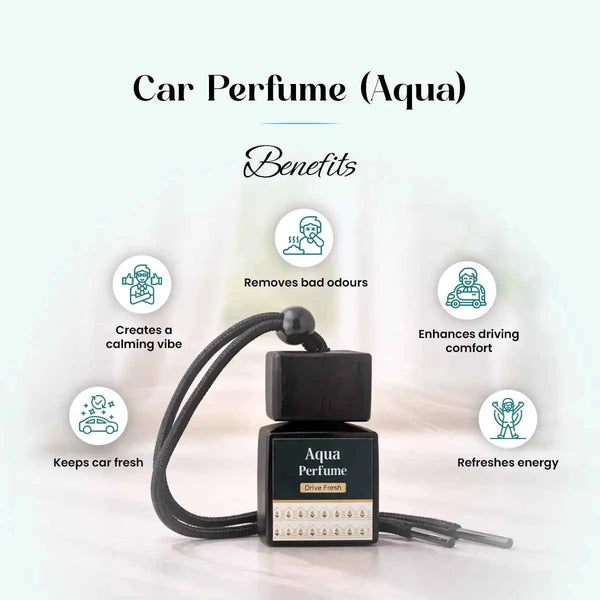 car perfume aqua acharya lavbhushan, aqua car freshener, essential oil car perfume, alcohol free car fragrance, natural car air freshener, odour neutralizing perfume, calming fresh car scent, long lasting car freshness, benefits