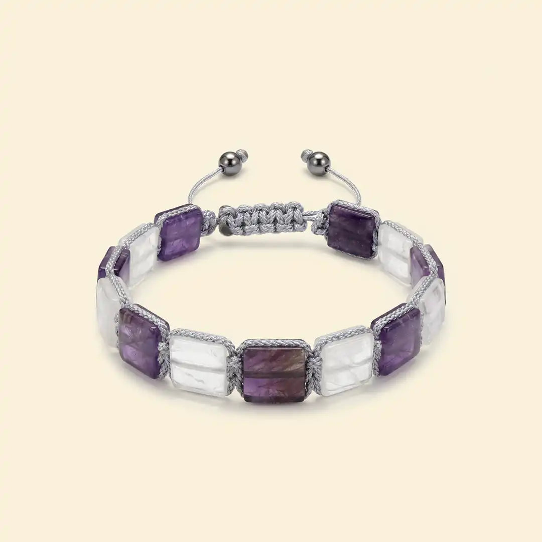 clean quartz amethyst bracelet acharya lavbhushan, quartz amethyst stone bracelet, clarity calm energy, grounding crystal bracelet, focus balance jewelry, emotional steadiness bracelet, daily wear gemstone bracelet, mindfulness stone jewelry