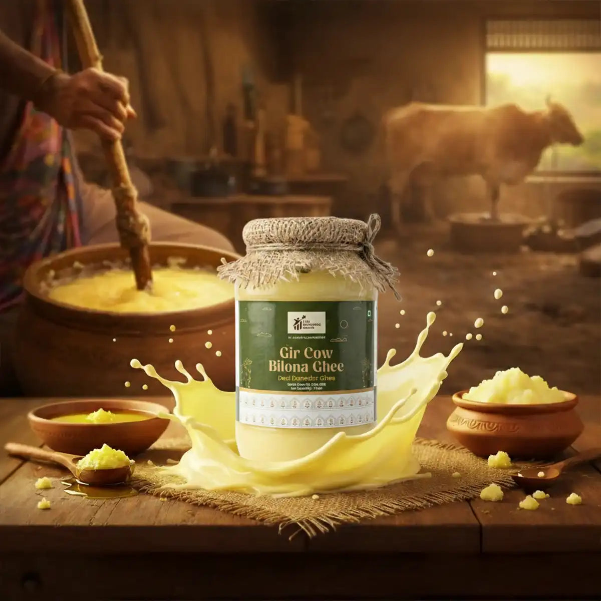 gir cow bilona ghee, pure gir cow ghee for pooja, bilona method ghee, desi cow ghee for havan, diya ghee for puja, sattvic ghee for rituals, traditional hand churned ghee, smoke free diya ghee, pooja ghee by acharya lavbhushan