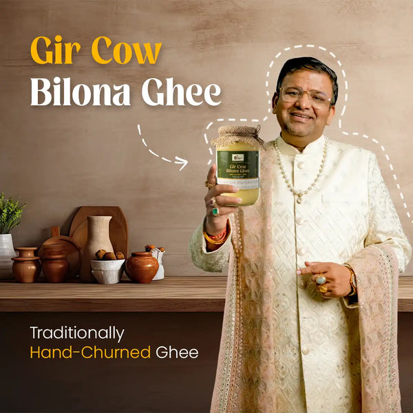 gir cow bilona ghee, pure gir cow ghee for pooja, bilona method ghee, desi cow ghee for havan, diya ghee for puja, sattvic ghee for rituals, traditional hand churned ghee, smoke free diya ghee, pooja ghee by acharya lavbhushan
