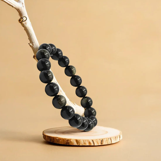 golden obsidian bracelet, natural golden obsidian stone bracelet, protection gemstone bracelet, inner strength crystal jewelry, clarity grounding bracelet, emotional balance gemstone, daily wear spiritual bracelet, bracelet by acharya lavbhushan