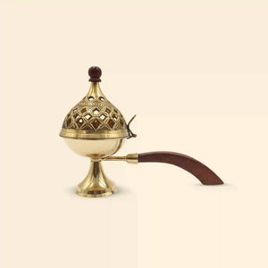 Handcrafted Loban Burner with Wooden Handle (Bronze)
