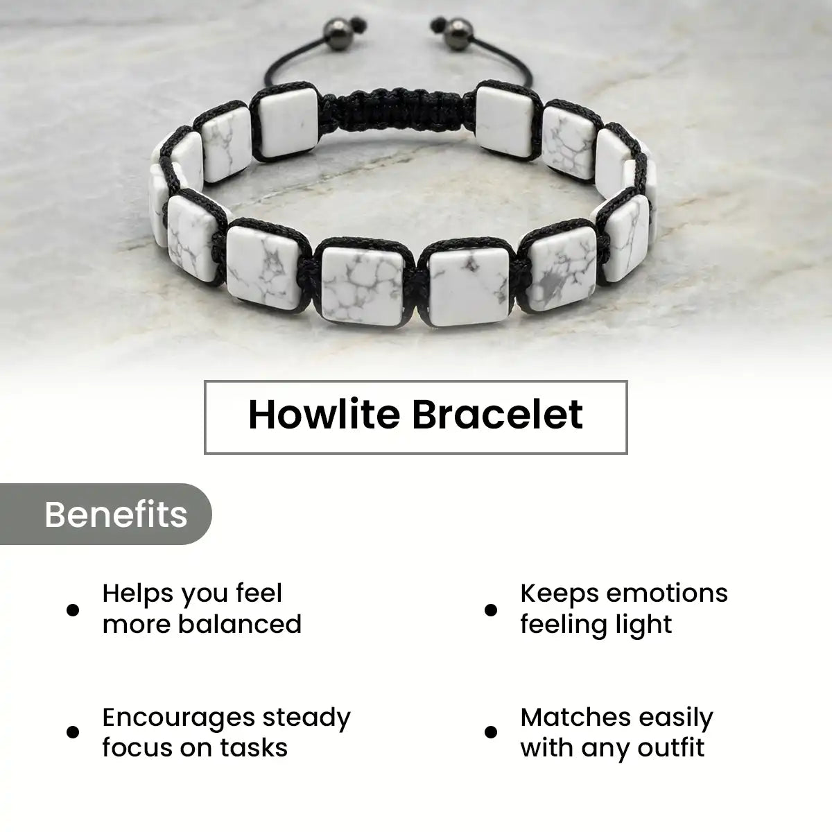 
                    
                      howlite bracelet acharya lavbhushan, natural howlite stone bracelet, calm patience stone, emotional balance bracelet, grounding crystal bracelet, spiritual healing stone, daily wear gemstone bracelet, mindfulness jewelry, benefits
                    
                  