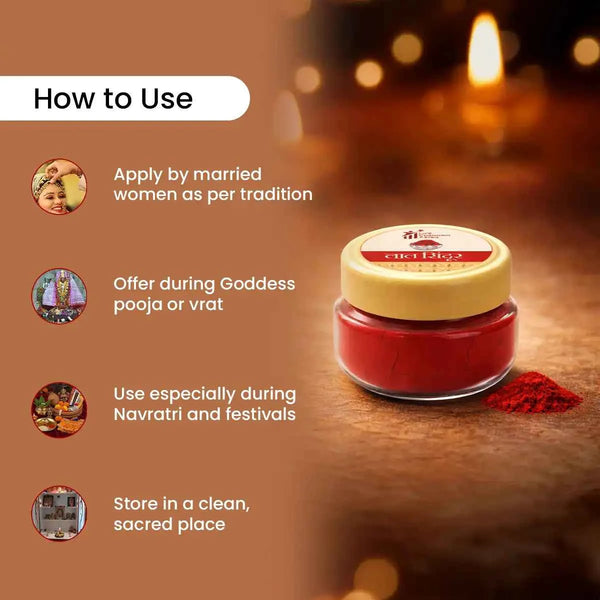 laal sindoor, kumkum sindoor for pooja, sindoor for goddess worship, shakti puja sindoor, married women sindoor, saubhagya sindoor, red sindoor for rituals, pooja sindoor powder, laal sindoor by acharya lavbhushan, how to use 