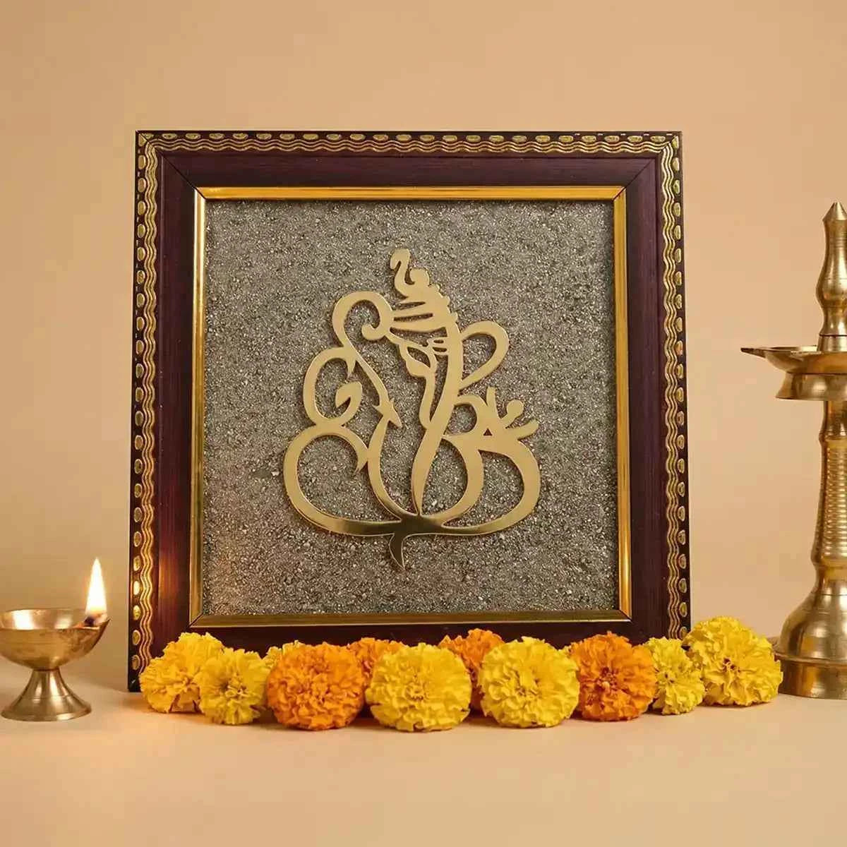 lord ganesha photo frame, ganesh ji photo frame, ganesha frame for pooja, vighnaharta ganesh frame, obstacle removal deity frame, new beginnings ganesha frame, vastu frame for home and office, ganesha photo for daily worship, lord ganesha frame by acharya lavbhushan
