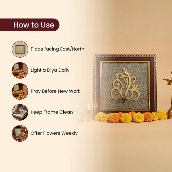 lord ganesha photo frame, ganesh ji photo frame, ganesha frame for pooja, vighnaharta ganesh frame, obstacle removal deity frame, new beginnings ganesha frame, vastu frame for home and office, ganesha photo for daily worship, lord ganesha frame by acharya lavbhushan, how to use 