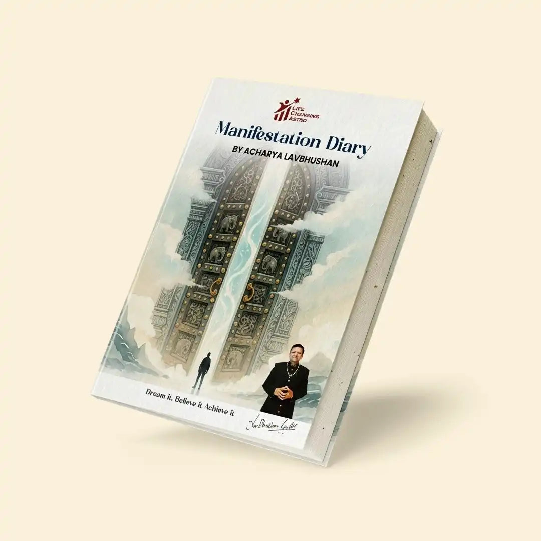 manifestation diary, intention journal for manifestation, spiritual manifestation notebook, law of attraction diary, planetary energy journal, navgraha manifestation diary, tulsi seed manifestation journal, spiritual journaling book, manifestation diary by acharya lavbhushan