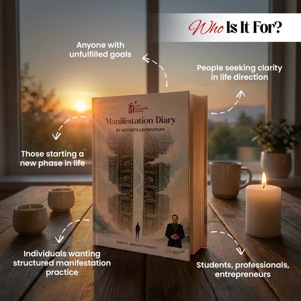 manifestation diary, intention journal for manifestation, spiritual manifestation notebook, law of attraction diary, planetary energy journal, navgraha manifestation diary, tulsi seed manifestation journal, spiritual journaling book, manifestation diary by acharya lavbhushan, where to use 