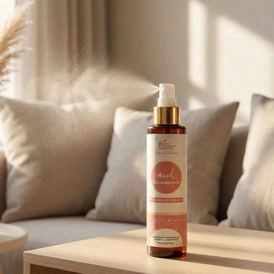 mood relaxation spray acharya lavbhushan, calming energy spray, emotional balance mist, mental ease aroma spray, gangajal spiritual spray, stress relief atmosphere, inner peace energy, daily relaxation spray