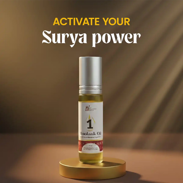 Moolank 1 oil Acharya Lavbhushan, numerology oil, sun energy oil, surya remedy, leadership confidence oil, courage self esteem, essential oil blend, spiritual energy oil, astrology numerology remedy, born 1 10 19 28