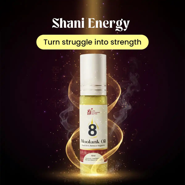 moolank 8 oil acharya lavbhushan, numerology oil, saturn energy oil, shani remedy, perseverance patience oil, focus discipline energy, protection stability oil, essential oil blend, spiritual energy oil, born 8 17 26