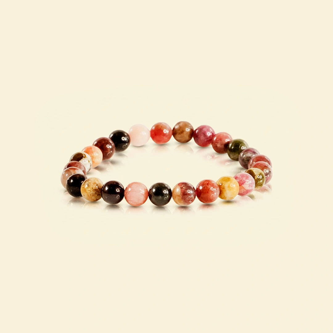 multi color tourmaline bracelet, natural tourmaline stone bracelet, protection bracelet, emotional balance gemstone bracelet, grounding crystal jewelry, daily wear gemstone bracelet, mindfulness stone bracelet, spiritual bracelet by acharya lavbhushan