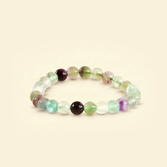 multi fluorite bracelet, natural fluorite stone bracelet, focus clarity bracelet, balanced energy crystal bracelet, grounding gemstone jewelry, emotional balance bracelet, daily wear gemstone bracelet, spiritual bracelet by acharya lavbhushan