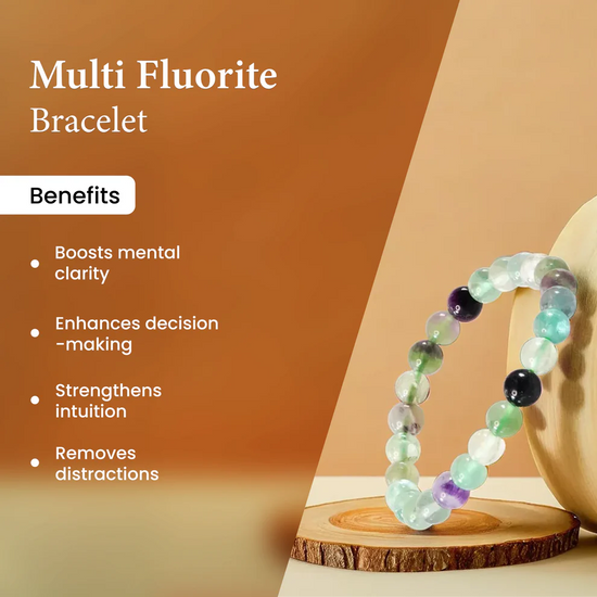 multi fluorite bracelet, natural fluorite stone bracelet, focus clarity bracelet, balanced energy crystal bracelet, grounding gemstone jewelry, emotional balance bracelet, daily wear gemstone bracelet, spiritual bracelet by acharya lavbhushan, benefits 