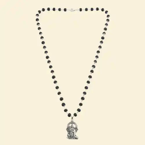 Original Karungali Mala with Silver Plated Lord Murugan Pendant