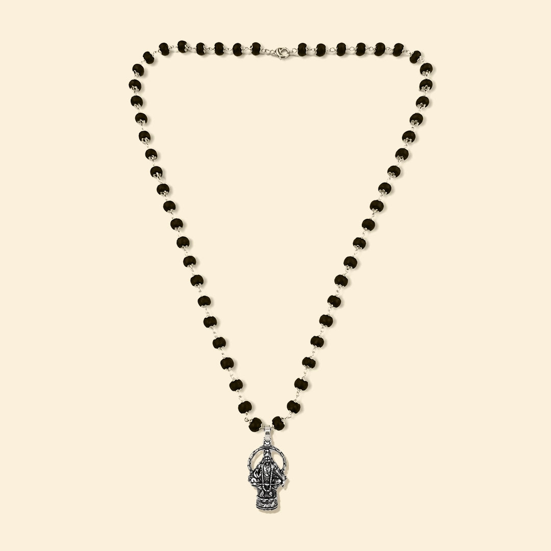 Original Silver Plated Karungali Mala with Lord Ayyappa Pendant