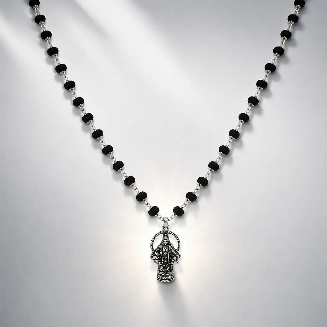 Original Silver Plated Karungali Mala with Lord Ayyappa Pendant