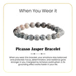 
                    
                      picasso jasper bracelet, natural picasso jasper stone bracelet, calm focus gemstone, balance crystal bracelet, grounding stone jewelry, emotional balance gemstone, daily wear spiritual bracelet, bracelet by acharya lavbhushan, when you wear it 
                    
                  