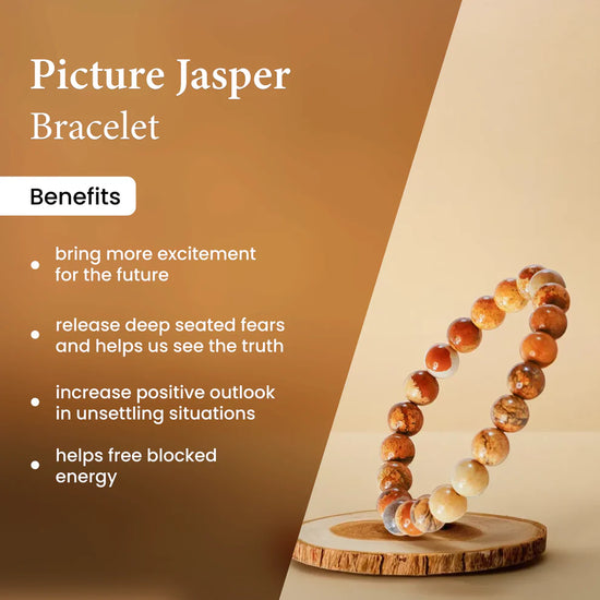 picture jasper bracelet, natural picture jasper stone bracelet, grounding clarity bracelet, inner balance gemstone bracelet, crystal jewelry for emotional stability, daily wear gemstone bracelet, mindfulness stone bracelet, spiritual bracelet by acharya lavbhushan, benefits 